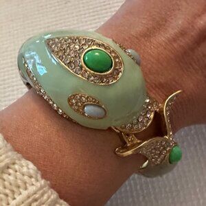 Vintage Signed J. Crew Dolphin Enamel, Gold Tone and Rhinestone Clamp Bracelet